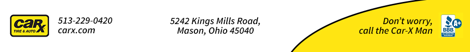 Car-X Footer ad with "Don't worry call the Car-X Man" and contact information
