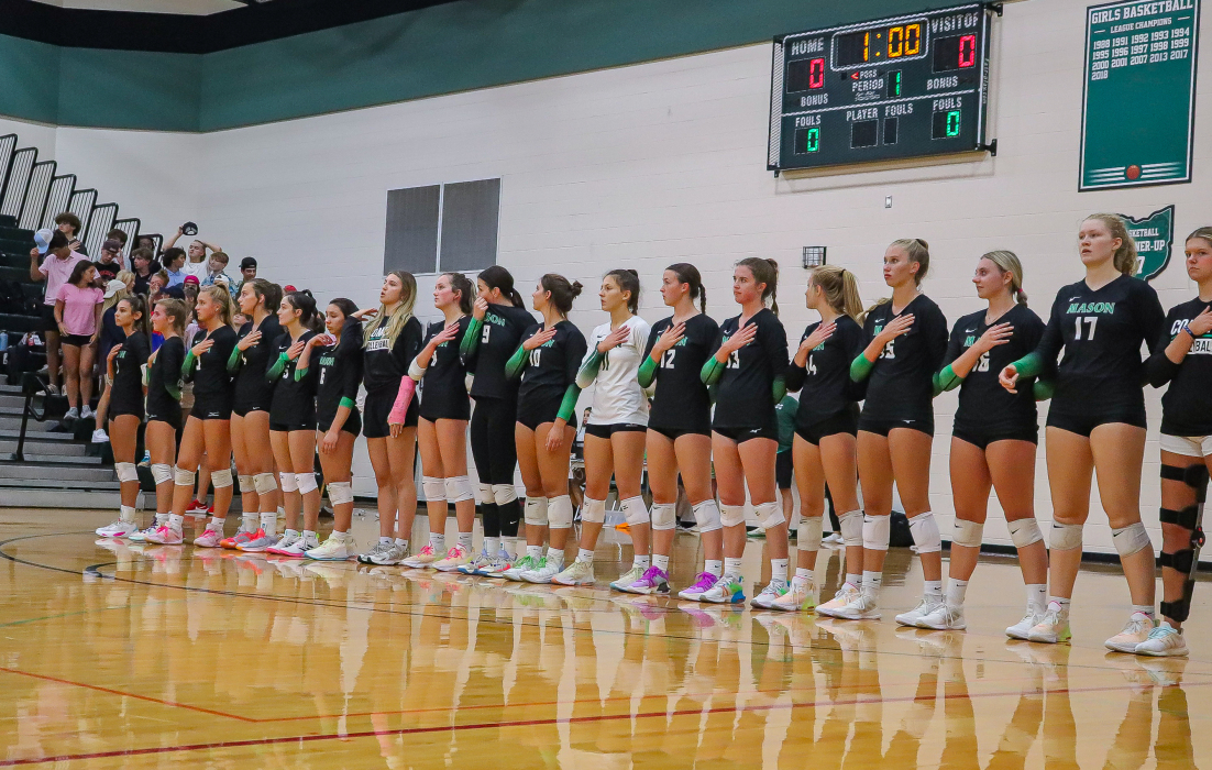 Girls volleyball team during anthem