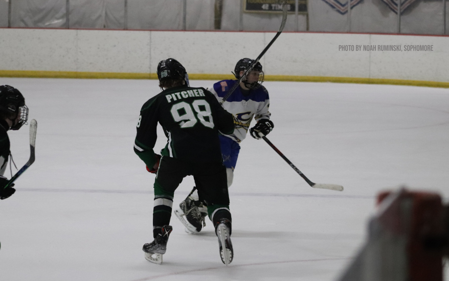 Hockey players mid-game